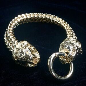 NEW LION DOUBLE FRANCO BRACELET 18K GOLD MADE IN ITALY *LIFETIME WARRANTY*